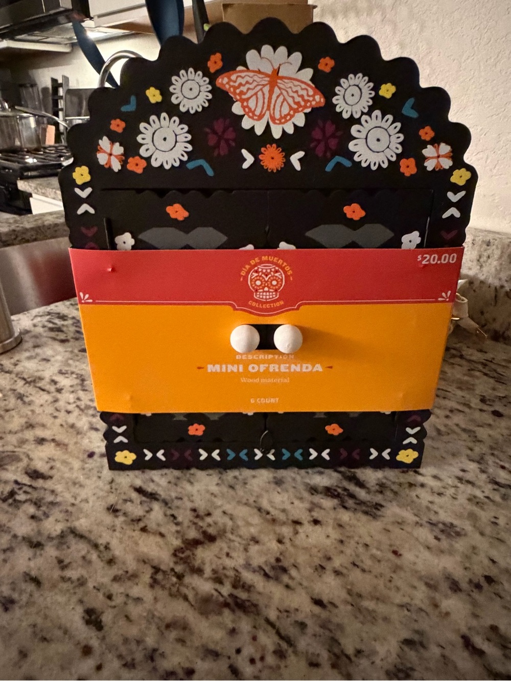 Mini Ofrenda Decorative Home Accent - Black with Colorful Floral Design